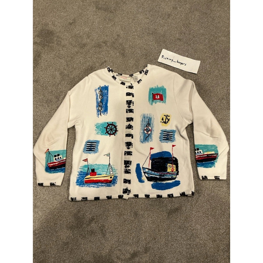 Vintage Onque Casuals Cardigan Women's L Aquatic Theme
